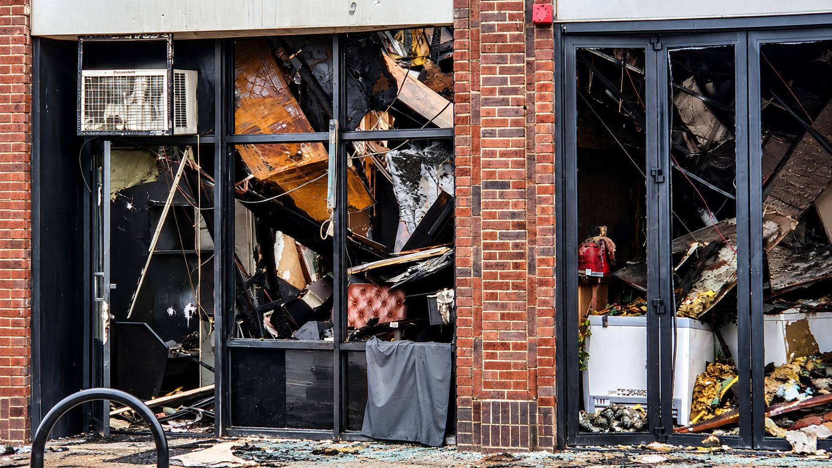 Damaged Storefront with Exposed Interiors